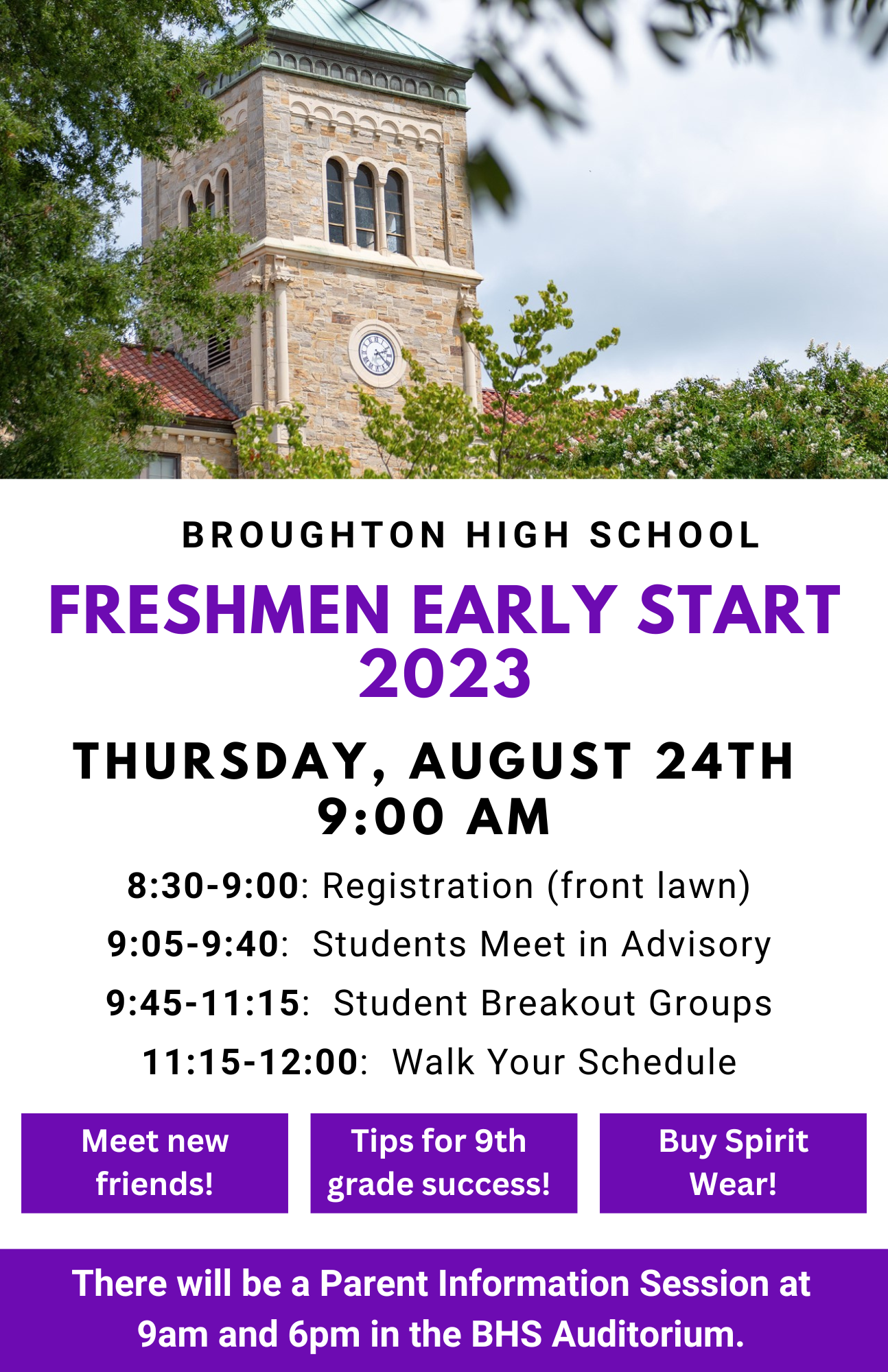 8:30-9:00 Registration (front lawn) 9:05-9:40 Students meet in advisory 9:45-11:15 Student breakout groups